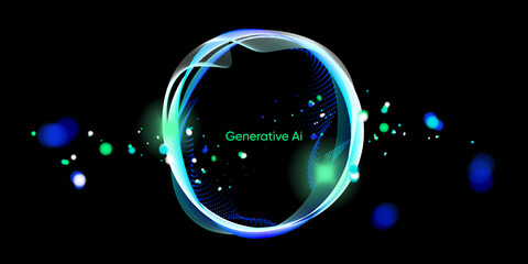 Poster - illustration of abstract stream information with cyan line and dot. big data, technology, ai, data t