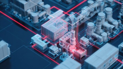 Aufkleber - Detailed  industrial  facility  rendering  with  circuit  overlay.