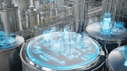 Poster - Industrial facility with overlaid digital schematic.