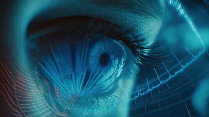 Poster - Close-up view of an eye with digital overlay.