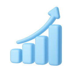 Poster - Ascending Business Bar Chart: A 3D-rendered graphical representation of business growth, featuring rising bar charts, and an upward-pointing arrow that signifies progress.