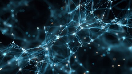 Poster - Intricate network of interconnected blue lines against a dark, abstract backdrop