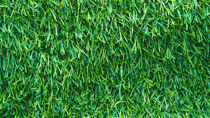 Wall Mural - Green background with artificial grass texture close up