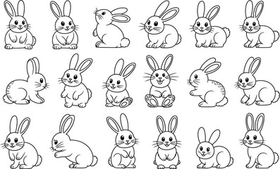 Poster - Cute cartoon bunnies in various poses isolated on a white background for design projects