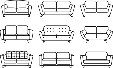 Poster - Collection of minimalist sofa designs in outlined black and white perfect for decor and interior design