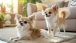 © Halima - Charming Duo: Two long-haired chihuahuas, captured in a sunny indoor shot, exude charm and elegance against a warm, inviting interior setting.