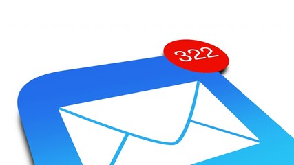 Wall Mural - Animated floating eMail inbox notification alert with rising counter