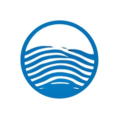 Poster - Blue Waves in a Circle: Minimalist Abstract Symbol of Water, Ocean, Cleanliness, and Environmental Conservation