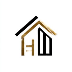 Aufkleber - Elegant House Logo Design with Gold and Black Accents, Modern Architectural Symbol on White.