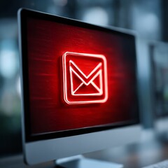 Aufkleber - Email Notification Alert Displayed on a Computer Screen with a Red Background 