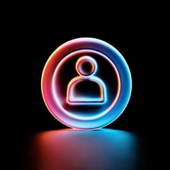 Aufkleber - Glowing User Profile Icon with Neon Colors and Reflection on Dark Surface, Abstract User Representation