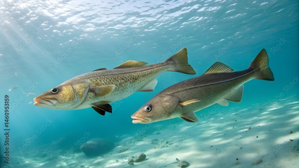 Cod Fish Environmental Beautiful detailed cod fish in natural aquatic environment captured in ...