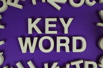 Aufkleber - Keyword alphabet letters on purple background