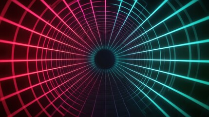 Poster - Abstract 3D Tunnel Visual in Neon Colors with Lines and Grid Pattern for Technology or Design Background