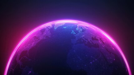 Poster - Vibrant Neon Earth Globe with Glowing Pink Outline and Starry Night Sky Background