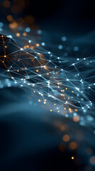 Fototapete - Abstract Network Connections with Glowing Nodes in Blue and Orange Shades Representing Technology, Innovation, and Digital Communication Concepts