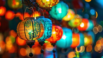 Poster - Colorful Lanterns Illuminating Night Sky in Vibrant Festival Setting