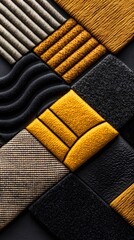 Aufkleber - Abstract Gold Black and Grey Fabric Swatches Flatlay Texture