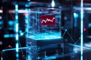 Poster - Futuristic financial analysis presented within a glowing transparent cube