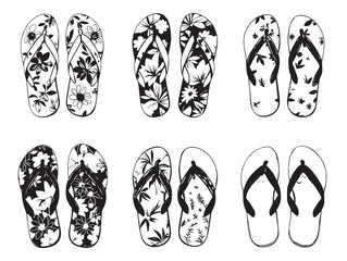 Flip Flops Line Art for Men Beach Footwear Outline Drawing