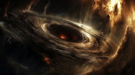 Wall Mural - Massive black hole warping nearby stars, detailed gravitational lensing effect, ,generative ai illustration