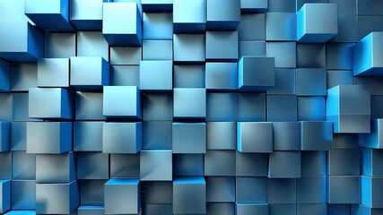 Poster - Visually Striking 3D Design Modern Geometric Pattern of Blue Cubes with Abstract Texture and Depth in Dynamic Background