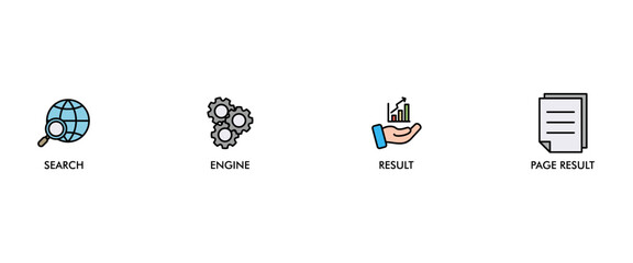 Fototapete - SERP banner web icon vector illustration concept for search engine result page with icon of web search, computer, search engine, mobile search, page result, and statistics graph