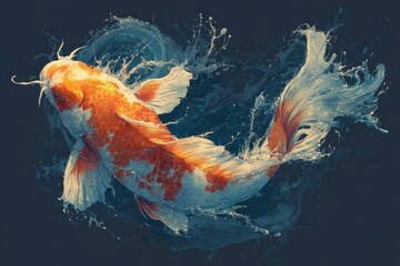 Wall Mural - colorful koi fish leaping amidst vibrant splashes.