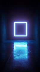Poster - A blue square with a neon light inside of it. The light is glowing and the square is illuminated