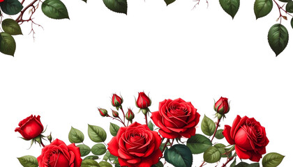 Wall Mural - beautiful arrangement of red roses and green leaves creates vibrant floral border, perfect for addin