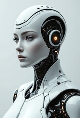 Fototapete - Futuristic Female Cyborg Robot AI Headshot