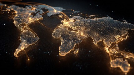 Poster - Digital world map displaying global connections and intricate network architecture