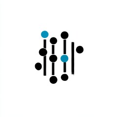 Aufkleber - Abstract Illustration of Black Lines and Circles with Two Blue Circles on a White Background.
