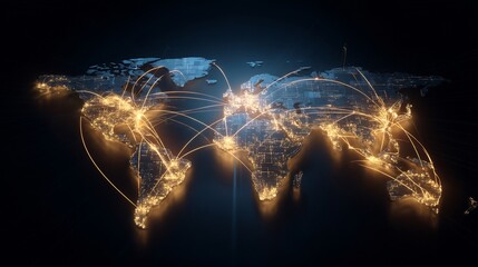 Poster - Global connectivity illustration depicting international network and city lights