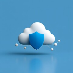 Fototapete - Secure Cloud Network: Protection for Data with Connection to Digital Networks, Featuring Shield Icon for Cyber Security