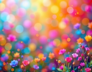 Poster - create a bright, multicolor abstract background that fades into a blur at the top, place your chosen subject prominently in the bottom right corner