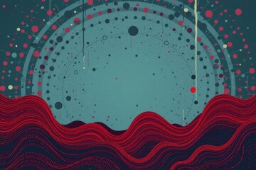Poster - create an abstract art piece in a retro style featuring red wavy patterns against a background of ra