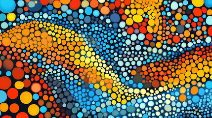 Poster - Abstract circular pattern of colorful dots flowing together vivid background with dynamic energy and movement suitable for modern designs