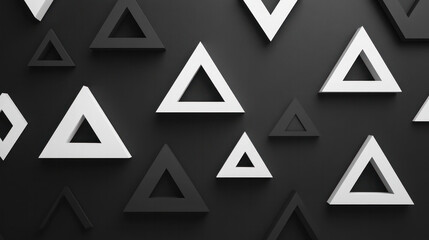 Poster - A black and white image of triangles in various sizes. The image is abstract and has a modern, minimalist feel to it