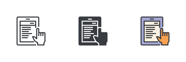 Poster - Tablet with a hand touching the screen different style icon set