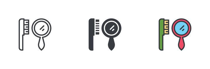 Poster - Hairbrush and a hand mirror different style icon set