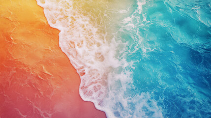 Wall Mural - beach scene with colorful sand and clear ocean water, showcasing beautiful gradient from orange to blue, evoking sense of tranquility and relaxation