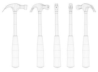 Poster - A set of hammers are shown in different positions. The hammers are all same sizes and shapes, but different views