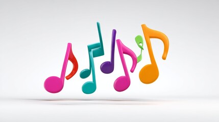 Poster - Colorful image of musical notes in various colors. Concept of creativity and playfulness, as the notes are arranged in a way that suggests they are dancing or floating in the air