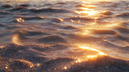 Wall Mural - serene close up of shimmering ocean waves reflecting golden sunlight, creating tranquil and peaceful