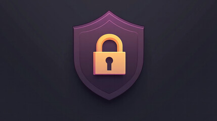 Poster - A security lock is shown on a purple background. The lock is golden and has a keyhole. Concept of security and protection