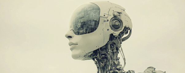 Poster - A robot with a face and a pair of goggles. The robot is white and has a metallic look