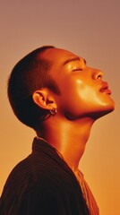 Poster - Golden Hour Serenity Minimalist Gen Z Portrait Exploring Emotional Vulnerability, Contemporary Masculinity, and Aesthetic Self-Expression in Warm Monochromatic Styling