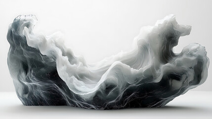 Poster - Abstract dark and light gray wave formations on white background creates a calming and artistic view