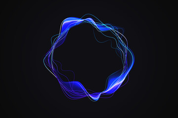 Poster - Circular abstract dynamic wavy lines connection electric light effect.  Element design science tech illustration background vector.
